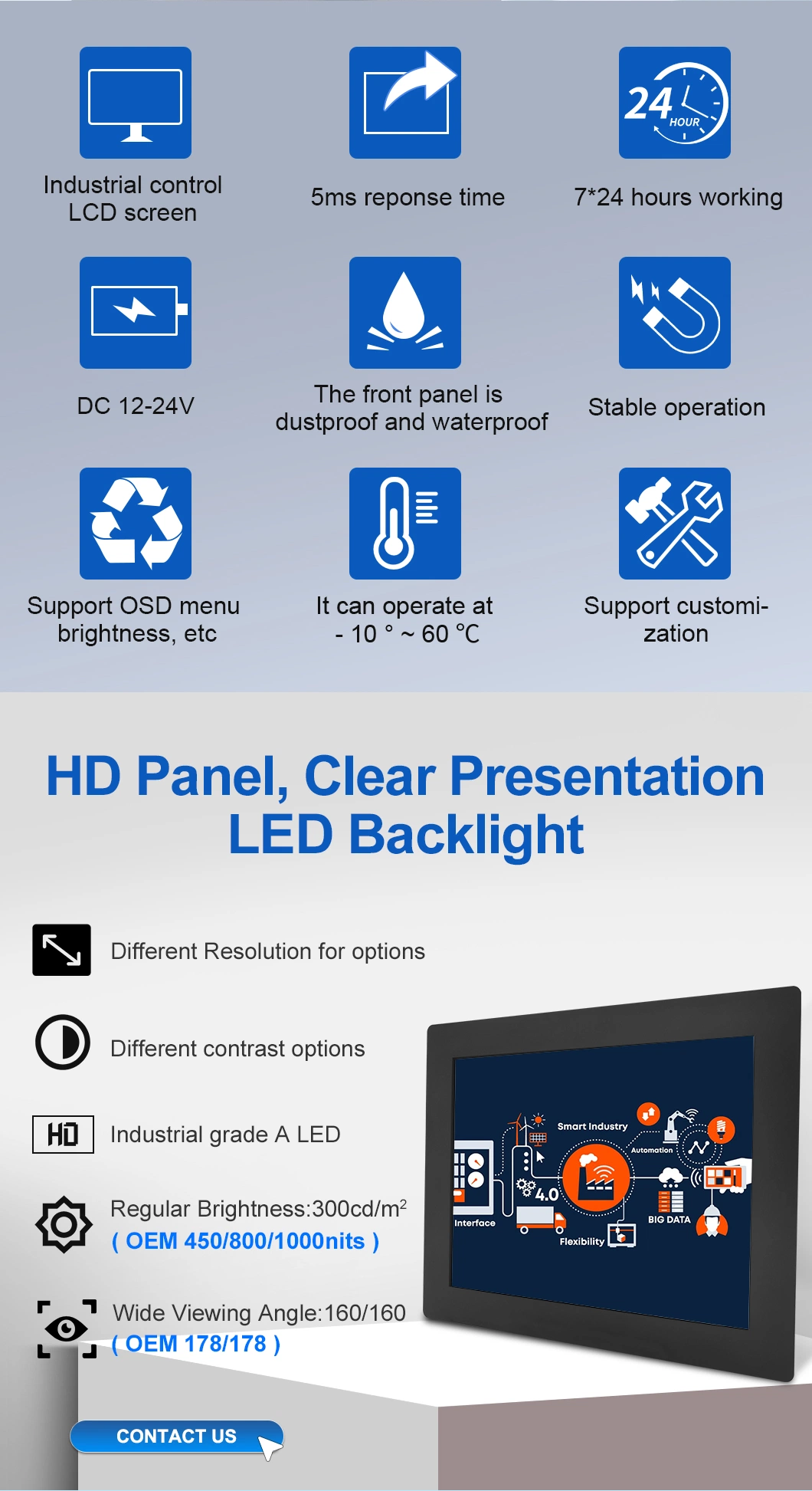 10&prime;&prime; Inch 800*600 HD-Mi VGA DVI Resistive Square Touch Screen Metal Case TFT Embedded OEM ODM Industrial LCD Monitor