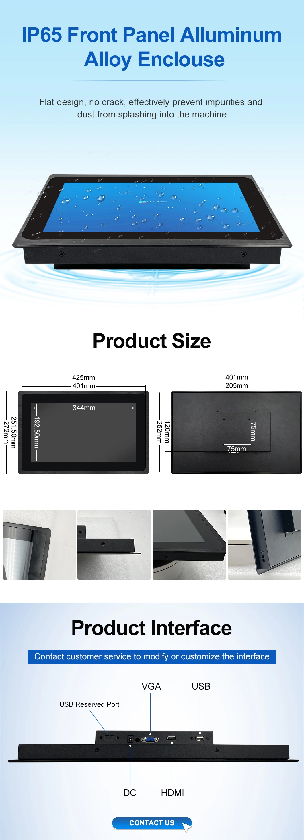 Factory 15.6 / 17 / 15 Inch IP65 Waterproof Wall Embedded True Flat Capacitive Pcap Touch 2K HD Screen Panel Computer IPS Fanless PC